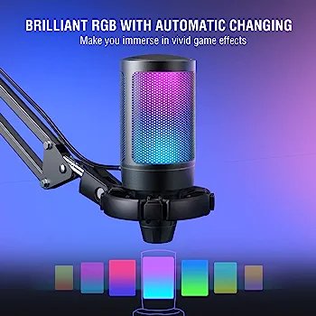 FIFINE AmpliGame Gaming Microphone, USB PC Mic for Streaming, Podcasts,  Recording, Condenser Computer Desktop Mic on Mac/PS4/PS5, with RGB Control