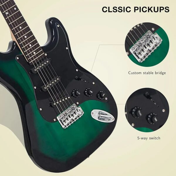 Display4top Full-Size Electric Guitar with 20 Watt Amplifier, Guitar Stand, Bag, Guitar Pick, Strap,spare Strings, Tuner, Case and Cable (Green) Right handed - Image 2