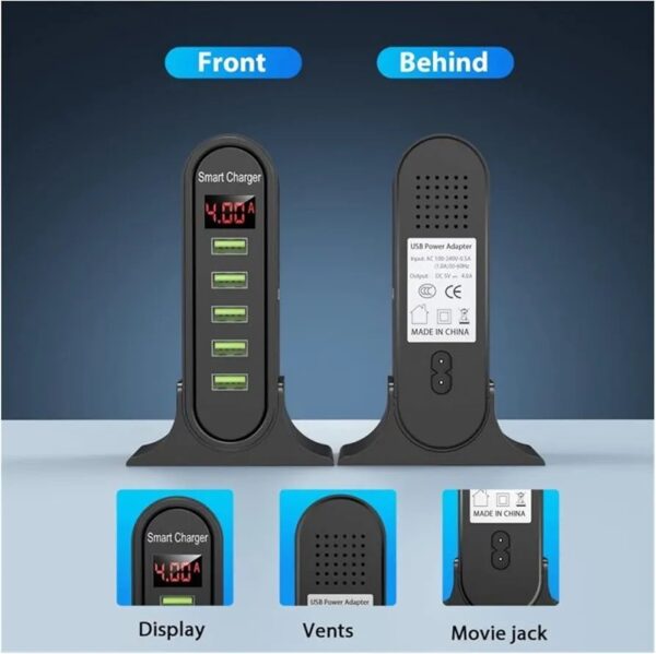 USB Charging Station with LED Display | 5-Port - Image 3