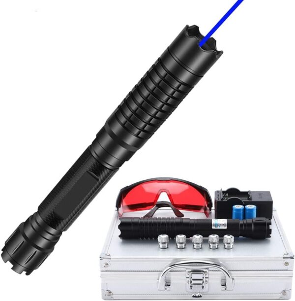 Blue Beam Pointer, Long Range High Power Burning Adjustable Focus with Star Cap Handheld Light, for Hiking Indoor Outdoor Camping Travel - Image 2