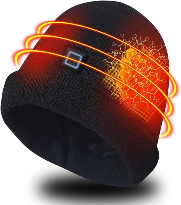 LPCRILLY Heated Hat Winter Head Warmer Electric Rechargeable With Dual Batteries Cap for Man and Women(Black)