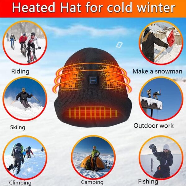 LPCRILLY Heated Hat Winter Head Warmer Electric Rechargeable With Dual Batteries Cap for Man and Women(Black) - Image 2