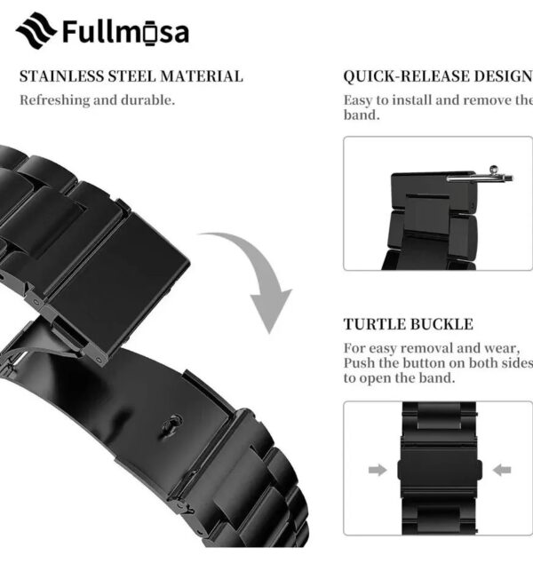 Fullmosa 20mm smart metal strap for samsung huawei fossil withings watch black - Image 4