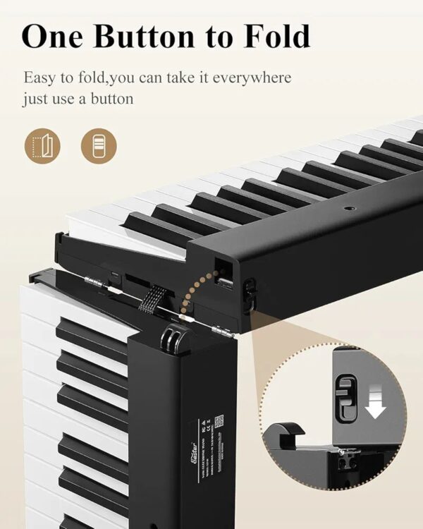 Eastar EP-10 Beginner Foldable Digital Piano 88 Key Full Size Semi Weighted Keyboard, Bluetooth Portable Electric Piano Without Box - Image 4