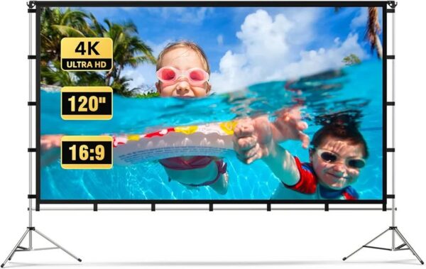 Projector Screen Outdoor, Vamvo Portable Projector Screen with Aluminum Alloy Stand 120" Foldable Projector Screen, 10 Feet Indoor Movie Screen with Carrying Bag for Home Theater Backyard Movie Night