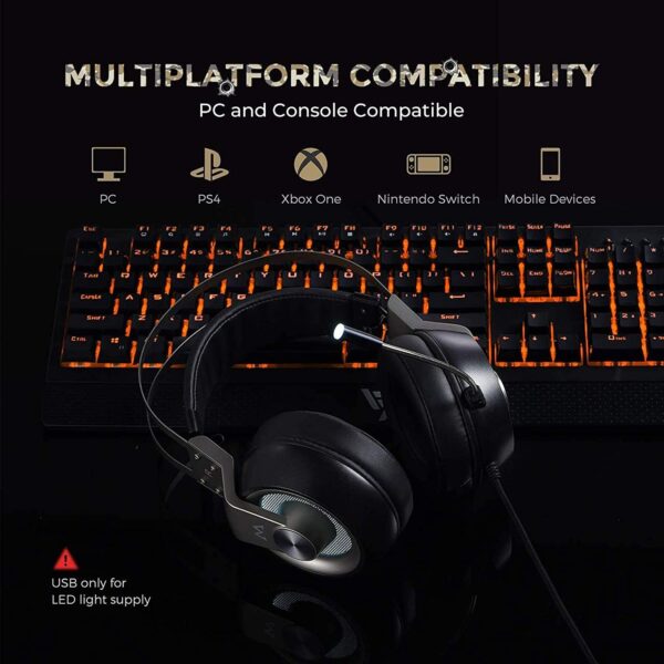 Mpow EG3 Pro – Over Ear Gaming Headset with 7.1 Surround Sound, Compatible with PC,PS4,Xbox One,Nintendo Switch, LED Light, Noise Cancelling Mic & Soft Memory Earmuff [BH357A] - Image 4