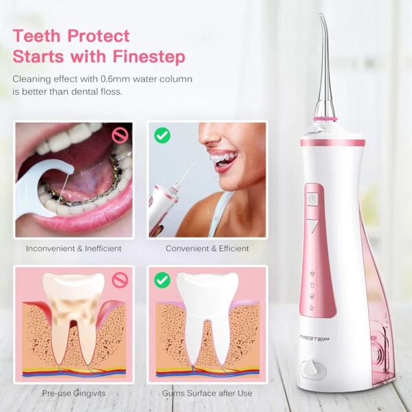 Water Dental Flosser Cordless for Teeth - 4 Modes Dental Oral Irrigator, Portable and Rechargeable IPX7 Waterproof Water Teeth Cleaner Picks for Home & Travel - Water Flosser for Oral Care - Image 2