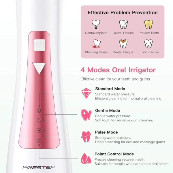 Water Dental Flosser Cordless for Teeth - 4 Modes Dental Oral Irrigator, Portable and Rechargeable IPX7 Waterproof Water Teeth Cleaner Picks for Home & Travel - Water Flosser for Oral Care - Image 5