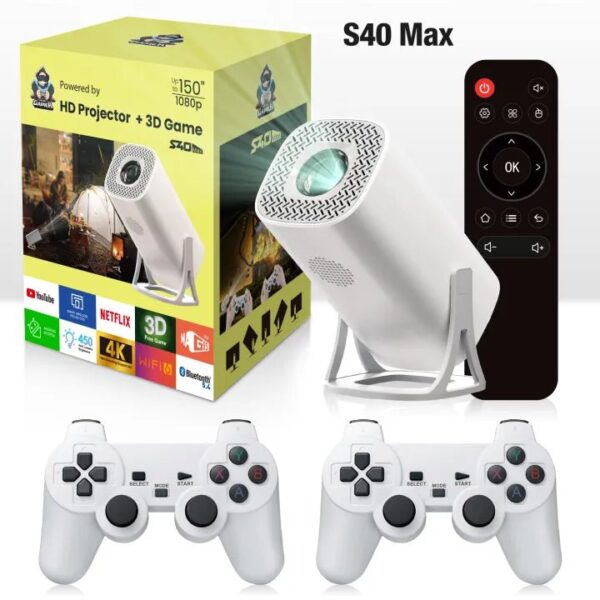 Salange S40 Max Projector Game Emulator - Android 11.0 OS - Free Style Home Theater 1080P Video Supported - Outdoor Beamer