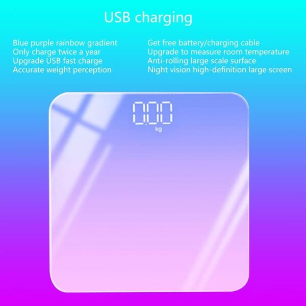 Recchargeable Body Fat Scale Digital Bathroom USB Weight Scale Tempered Glass Weighing Scale Capacity 180kg - Image 4