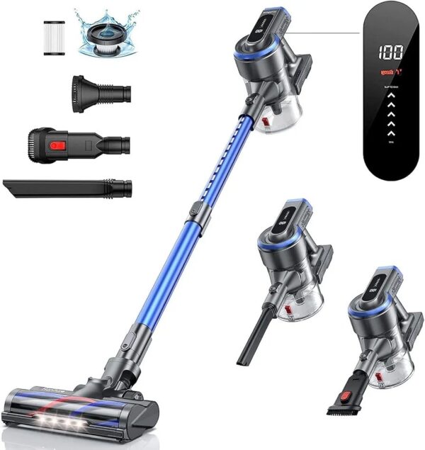 HONITURE Cordless Vacuum Cleaner 450W/38KPa Stick Vacuum Cleaners with LCD Touch Screen, 55Min Runtime Battery,1.2 L Dust Cup, Lightweight Handheld Cordless Vacuum for Carpet Pet Hair Floors S12