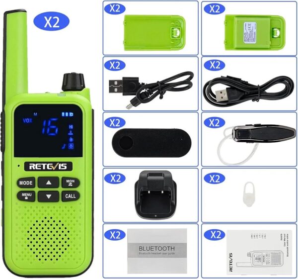 Retevis RA619 Walkie Talkie, Bluetooth, Vibration Alert, 1400mAh Rechargeable Battery, One-Key Pairing, SOS, Cycling, Hiking, Event 2 Way Radio - Image 4