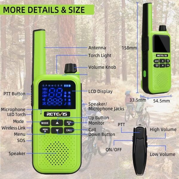 Retevis RA619 Walkie Talkie, Bluetooth, Vibration Alert, 1400mAh Rechargeable Battery, One-Key Pairing, SOS, Cycling, Hiking, Event 2 Way Radio - Image 9