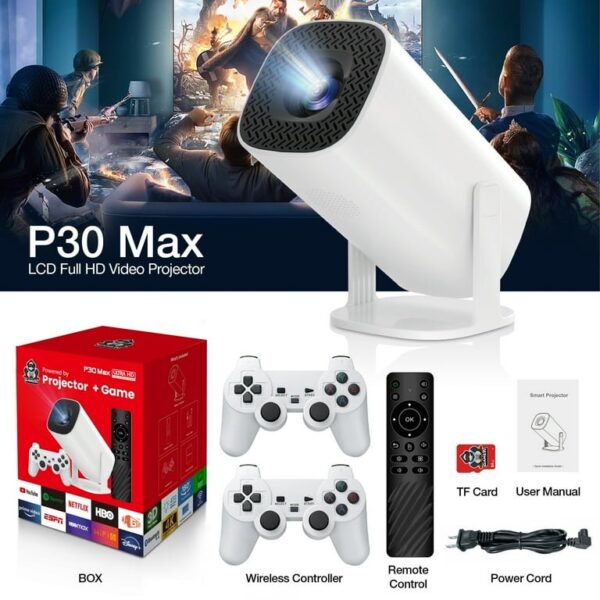 SALANGE P30 Max Mini Game Video Projector 4K/HD/3D Supported WiFi 6, Android 11, Native resolution 1280*720P, Auto Keystone