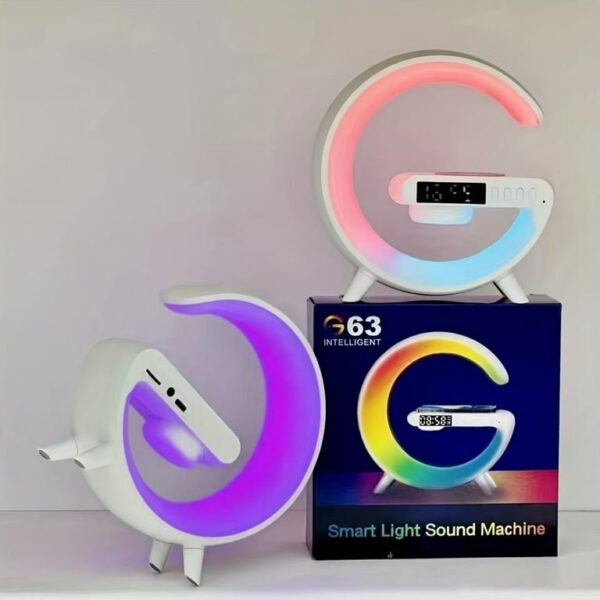 G63 Smart Light Sound Machine Wireless BT Speakers With Wireless Fast Charging, Rhythm RGB Light, Bar Smart Light, Sunrise Alarm Clock, Wake Up Light For Bedrooms, Dimmable Table Lamp