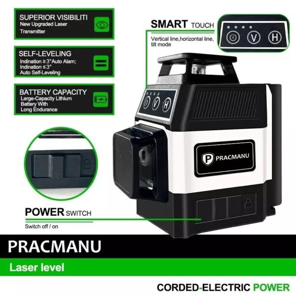 Pracmanu Mini 12 Lines 3D Laser Level 360 Self-Leveling Horizontal And Vertical - Image 3