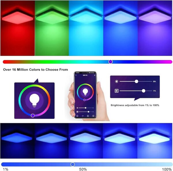 Oeego LED Ceiling Light Smart Alexa, 18 W 1800 LM RGB Ceiling Light Dimmable Colour Changing Smart Ceiling Lamp Alexa/Google Assistant Compatible, 2700 K - 6500 K, WiFi Lamp for Bedroom/Living Room - Image 4