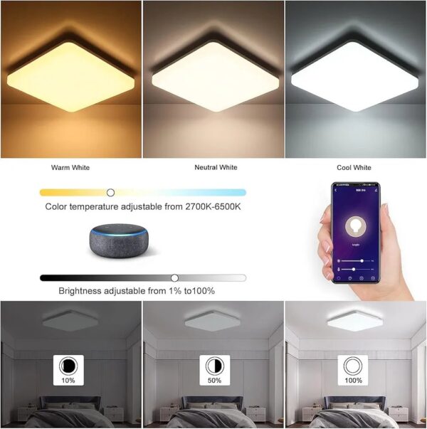 Oeego LED Ceiling Light Smart Alexa, 18 W 1800 LM RGB Ceiling Light Dimmable Colour Changing Smart Ceiling Lamp Alexa/Google Assistant Compatible, 2700 K - 6500 K, WiFi Lamp for Bedroom/Living Room - Image 5