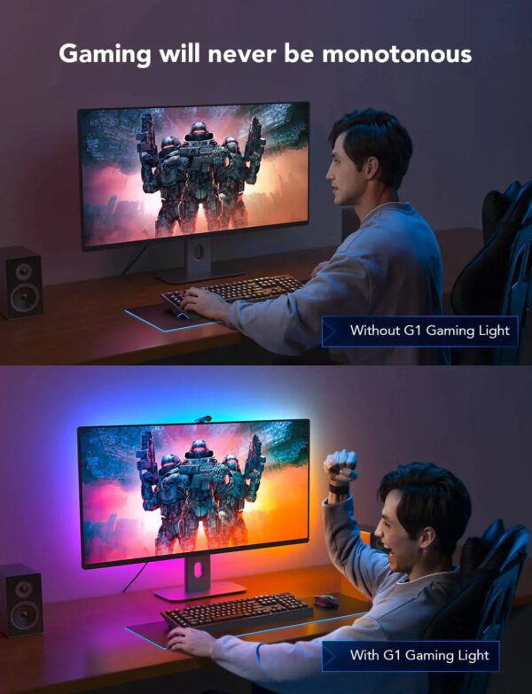 H604B Govee RGBIC Monitor Backlight, Smart Gaming Light for 24"-32" PC, DreamView G1 LED Neon Strip Light with Camera, Support 2.4G Wi-Fi with 4 Game Modes and Sync for RPG, FPS, Racing Games, or Movies - Image 4