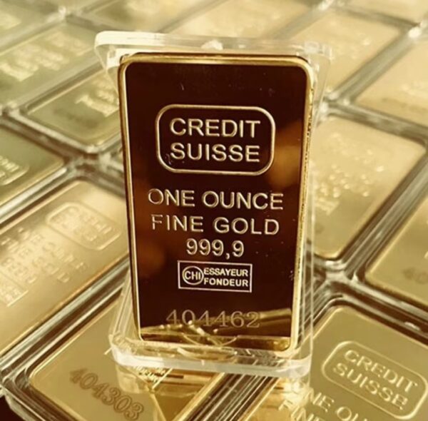 CREDIT SUISSE 24K Gold Plated Bullion Bar 1 OZ With Serial No.