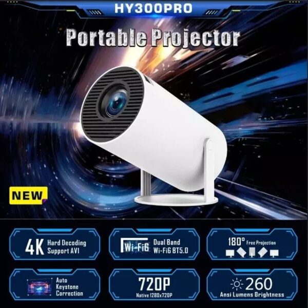 DITONG HY300 Pro Projector Android 4K 1280*720P Dual Wifi 260ANSI 180° Rotatable