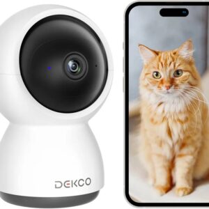 DEKCO 2K Security Camera Indoor, Baby Monitor Pet Camera 360-Degree for Home Security, WiFi Home Indoor Camera for Baby/Pet, Motion Tracking, Night Vision, 2 Way Audio, Compatible with Alexa