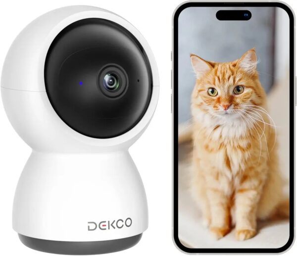 DEKCO 2K Security Camera Indoor, Baby Monitor Pet Camera 360-Degree for Home Security, WiFi Home Indoor Camera for Baby/Pet, Motion Tracking, Night Vision, 2 Way Audio, Compatible with Alexa