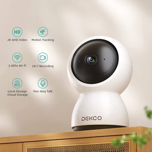 DEKCO 2K Security Camera Indoor, Baby Monitor Pet Camera 360-Degree for Home Security, WiFi Home Indoor Camera for Baby/Pet, Motion Tracking, Night Vision, 2 Way Audio, Compatible with Alexa - Image 3