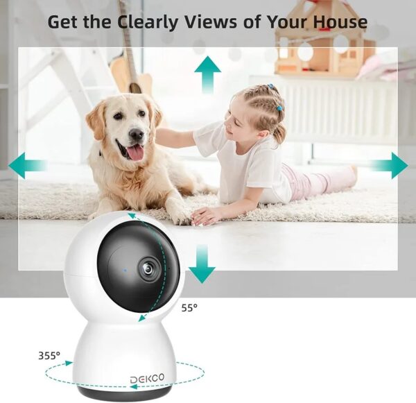 DEKCO 2K Security Camera Indoor, Baby Monitor Pet Camera 360-Degree for Home Security, WiFi Home Indoor Camera for Baby/Pet, Motion Tracking, Night Vision, 2 Way Audio, Compatible with Alexa - Image 2
