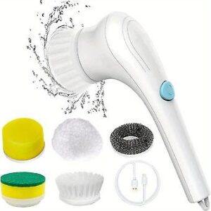 5-in-1multifunctional Electric Cleaning Brush Usb Charging Bathroom Wash Brush Kitchen Cleaning Tool Dishwashing Brush Bathtub