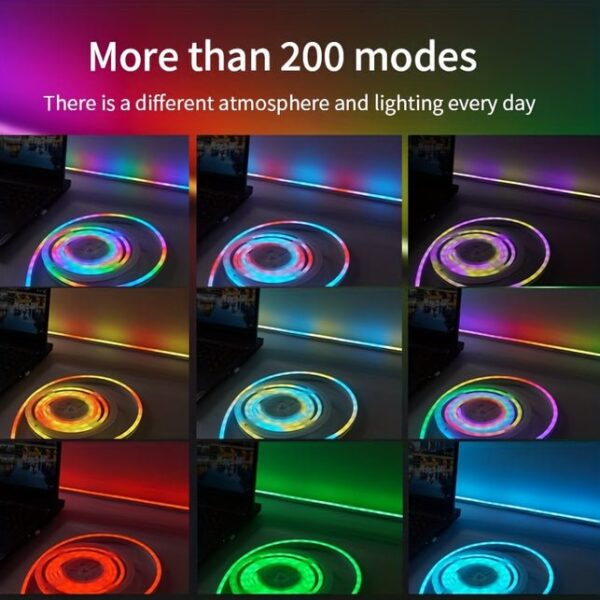 3.2m Background Ambient LED Light Strip, Streamer Neon RGBIC Light With TV Esports Table RGB Cave Board Ambient Light 5V USB TV Led Light Strip, Rainbow Led TV Light, Home Theater App Operated - Image 7