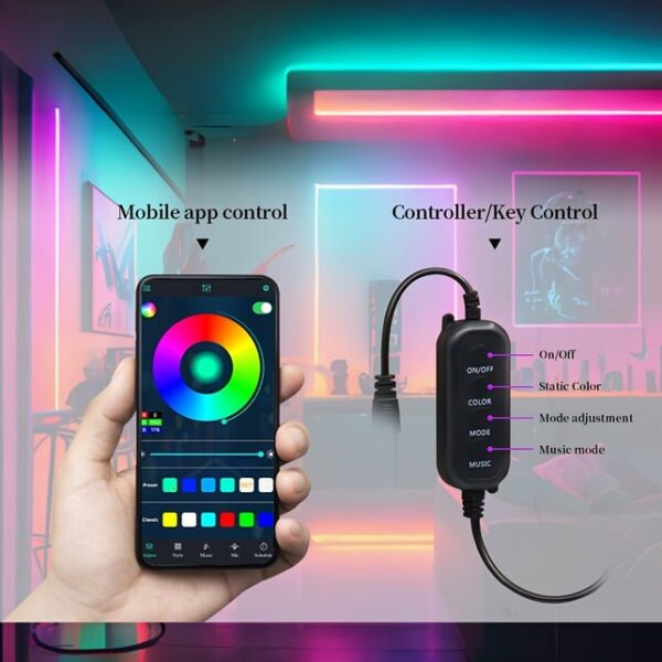 3.2m Background Ambient LED Light Strip, Streamer Neon RGBIC Light With TV Esports Table RGB Cave Board Ambient Light 5V USB TV Led Light Strip, Rainbow Led TV Light, Home Theater App Operated - Image 9