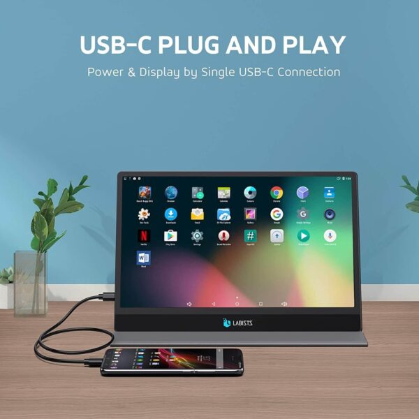 LABISTS Portable Monitor DQ20 13.3inch 1920 x 1080P Full HD IPS Ultrathin Build in Speaker Screen Display with Dual USB Type-C HDMI Input Gaming Monitor for Laptop, Raspberry Pi, Computer, Smart Phone - Image 6