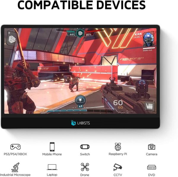 LABISTS Portable Monitor DQ20 13.3inch 1920 x 1080P Full HD IPS Ultrathin Build in Speaker Screen Display with Dual USB Type-C HDMI Input Gaming Monitor for Laptop, Raspberry Pi, Computer, Smart Phone - Image 2
