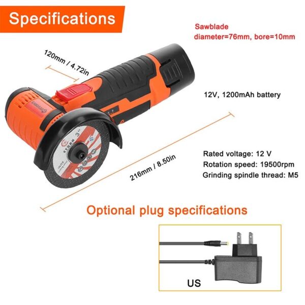 Angle Grinder, Geevorks Electric Grinding Tool 19500RPM, Mini Grinder Handheld Cutter for Cutting Polishing Ceramic Tile Wood Stone Steel, with 2 Cutting Disc/2PCS 1200mAh Battery - Image 4