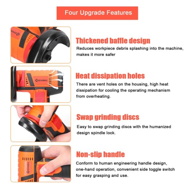 Angle Grinder, Geevorks Electric Grinding Tool 19500RPM, Mini Grinder Handheld Cutter for Cutting Polishing Ceramic Tile Wood Stone Steel, with 2 Cutting Disc/2PCS 1200mAh Battery - Image 5