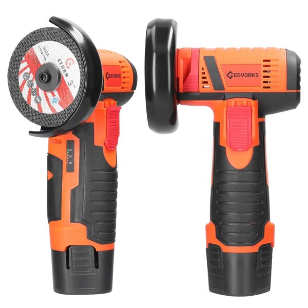 Angle Grinder, Geevorks Electric Grinding Tool 19500RPM, Mini Grinder Handheld Cutter for Cutting Polishing Ceramic Tile Wood Stone Steel, with 2 Cutting Disc/2PCS 1200mAh Battery - Image 8